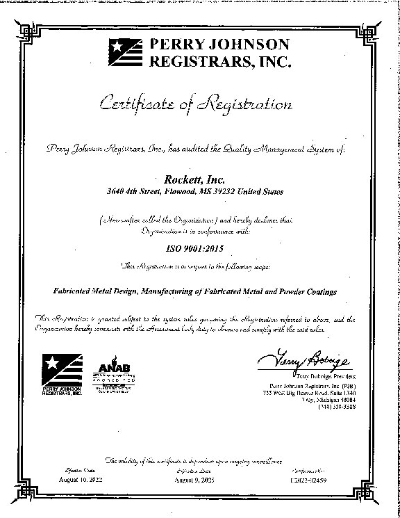 Rockett Inc ISO 9001 Certificate